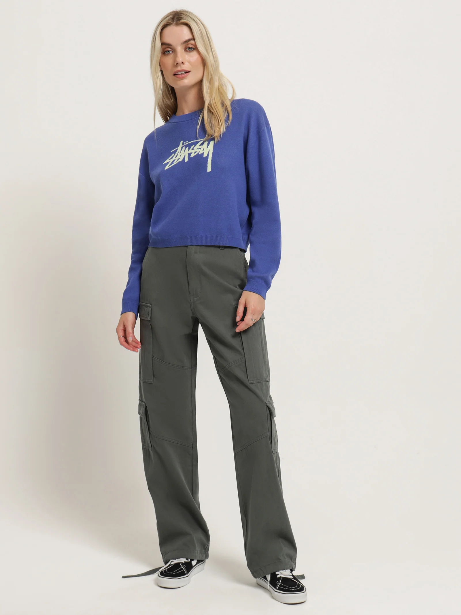 Graffiti Cropped Knit Crew Sweater