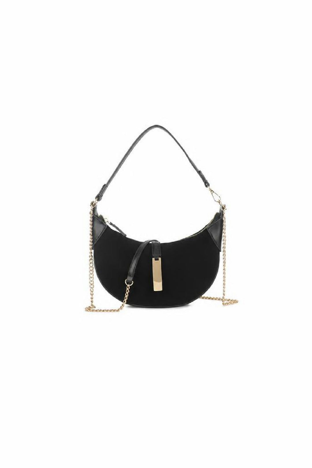 SVNX Crescent Shoulder Bag with Chain Strap - Black