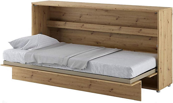 Lenart Lit escamotable Horizontal 90x200cm Matelas inclus Chêne artisan Lit Rabattable Consus