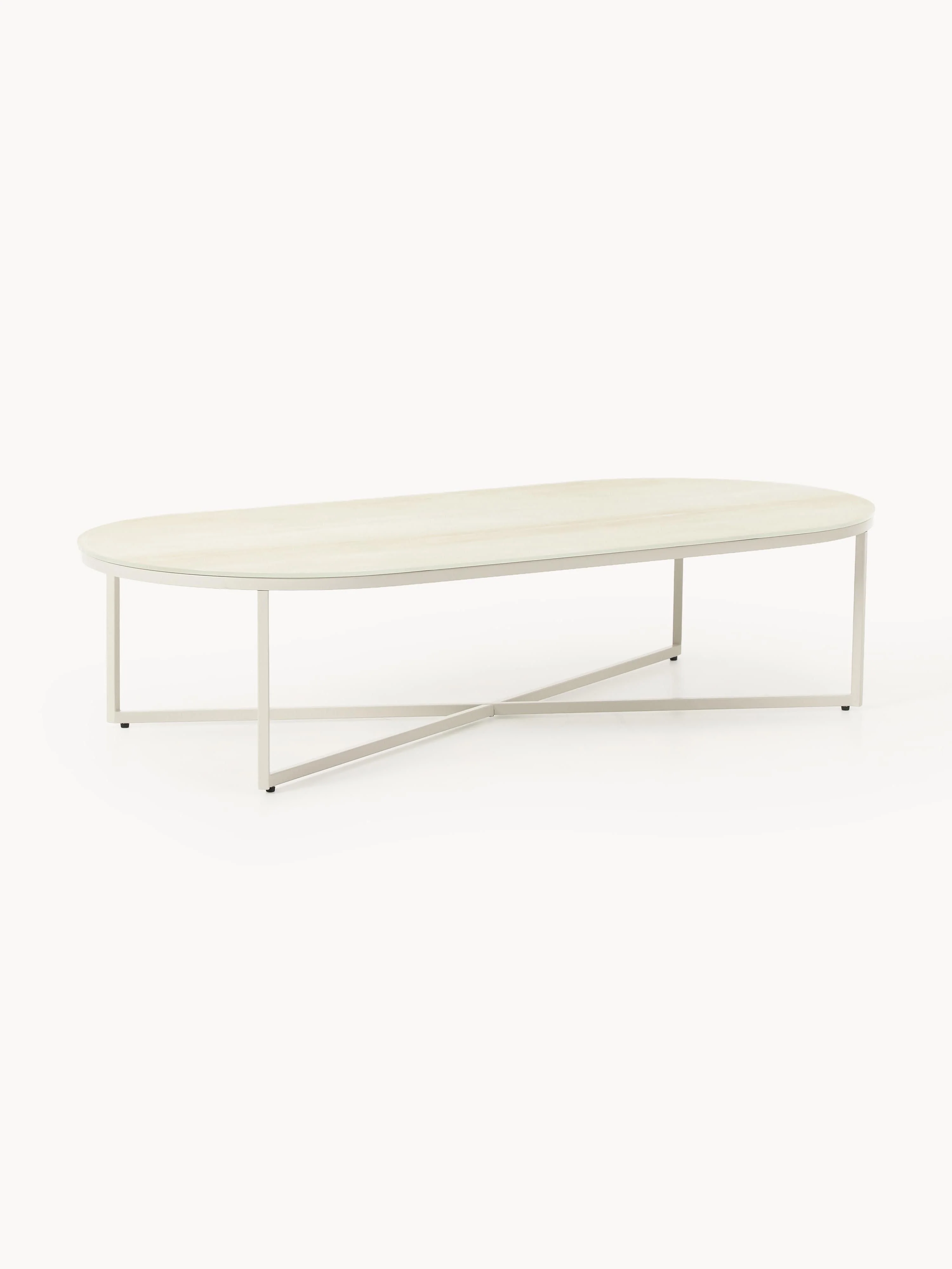 Ovaler Couchtisch Antigua mit Glasplatte in Marmor-Optik