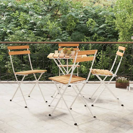 NNEVL Folding Bistro Chairs 4 pcs Solid Wood Acacia and Steel
