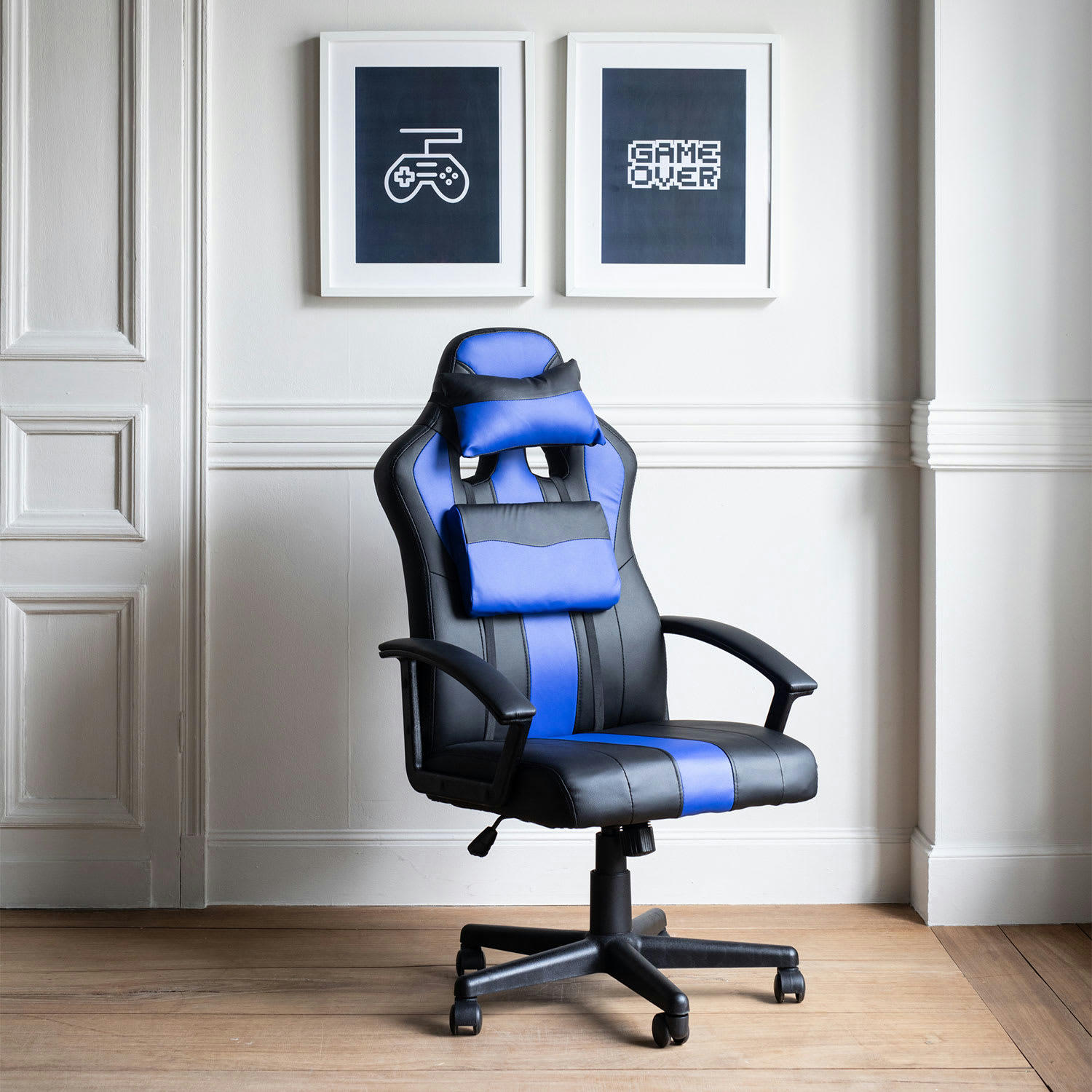 CRASH - Fauteuil de bureau gamer en simili cuir noir et bleu