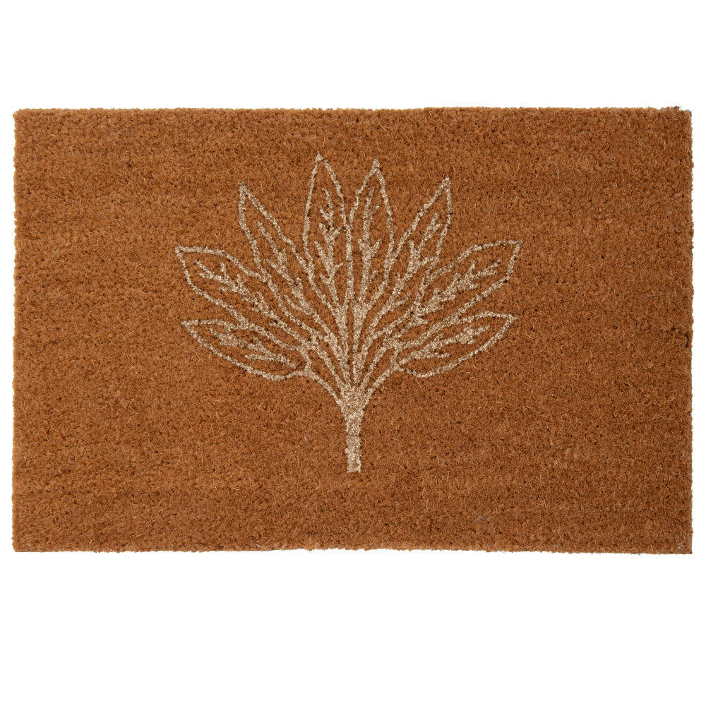 TACHA - Tapis en fibre de coco imprimé feuille doré et marron 40x60