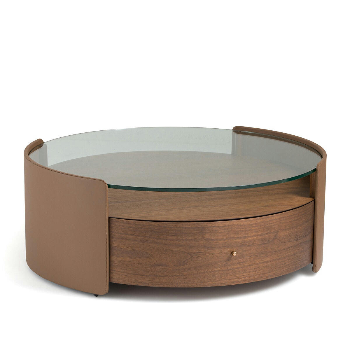 Table basse noyer et cuir, Firmo