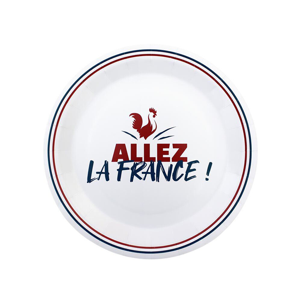 Assiette carton Cocorico x6 Allez la France Ø23cm