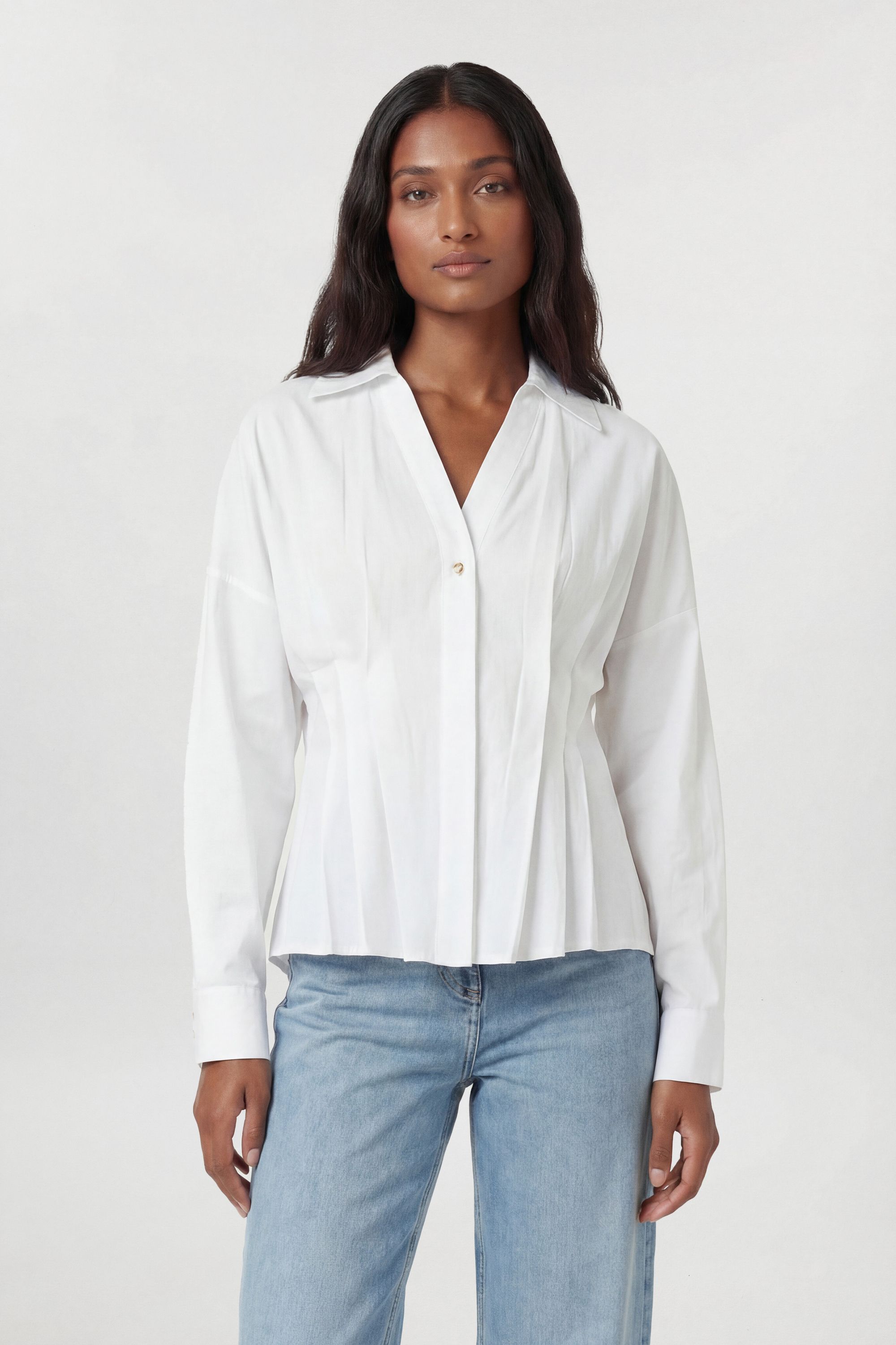 KarenMillen Cotton Pleated Detail Long Sleeve Shirt