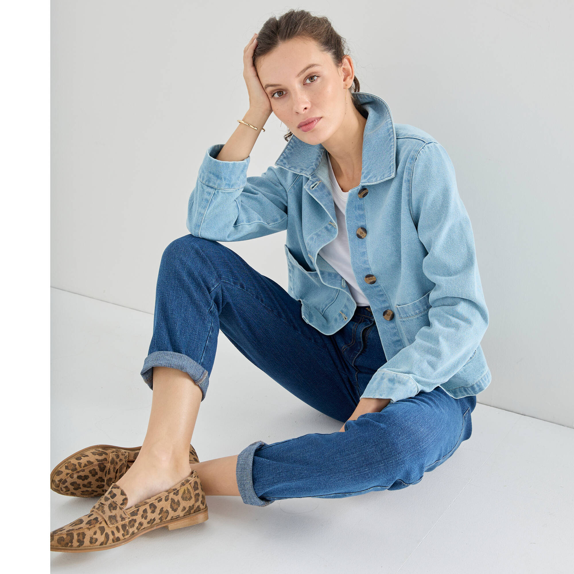 Veste en jean boutonnée, style worker
