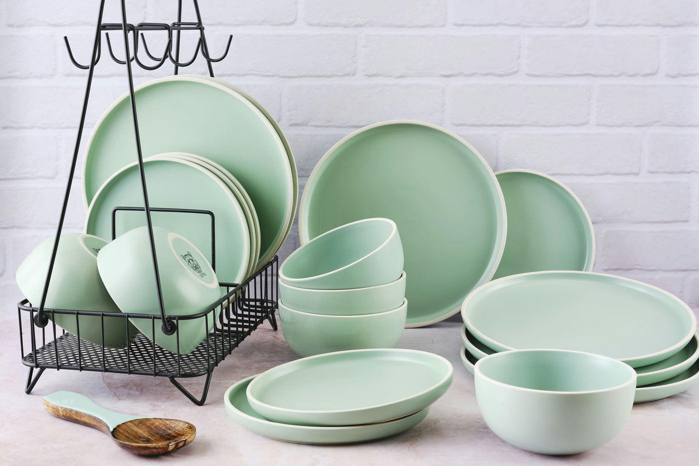 ORIGIN - Set vaisselle 18 pièces en grès vert