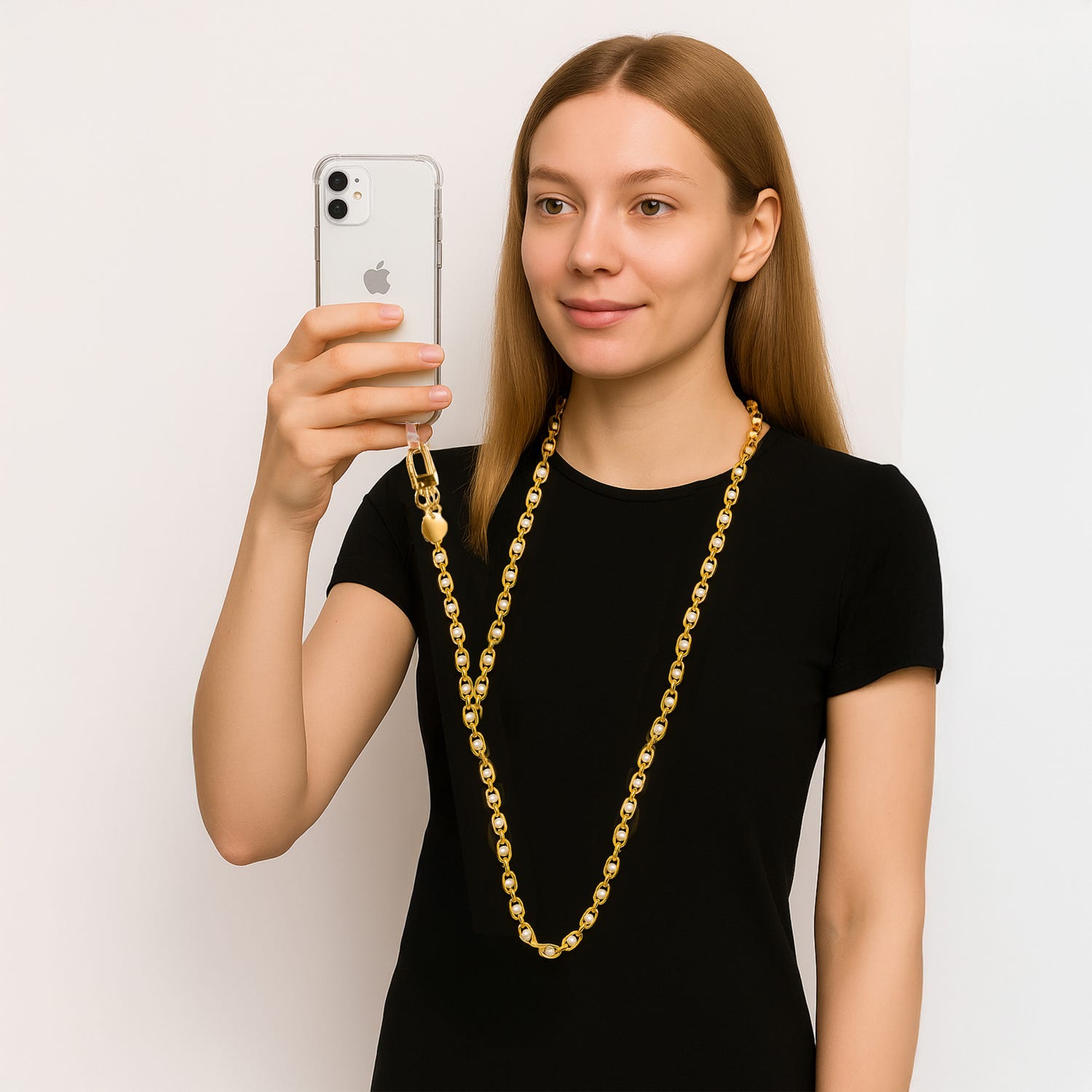 Tracolla smartphone e borsetta perle oro 120 cm