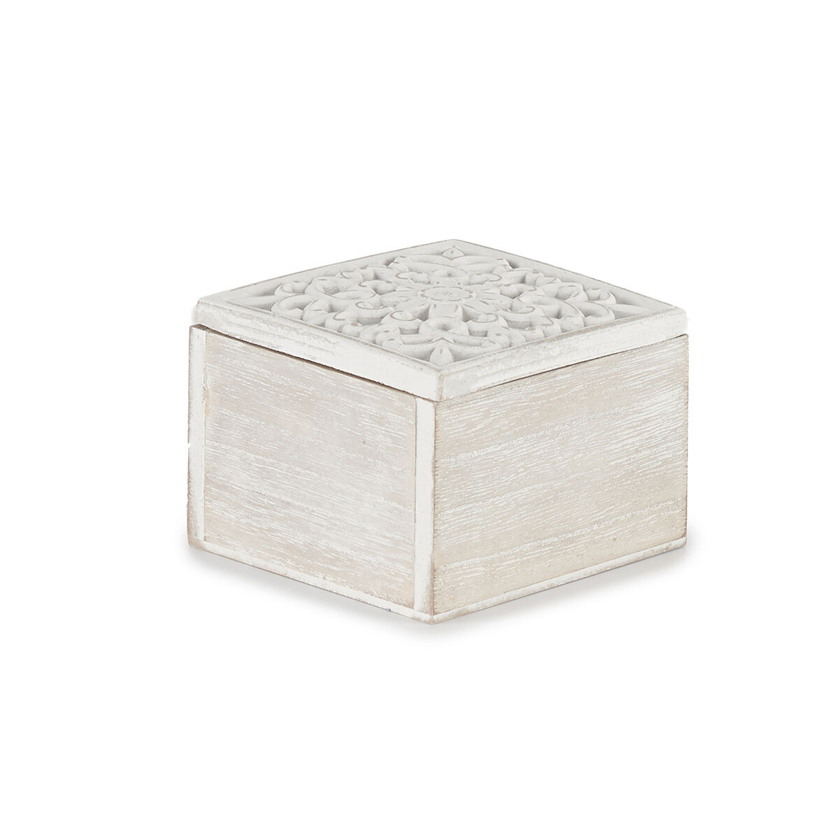 Caixa decorativa branca perfurada em madeira 11,5x11,5cm