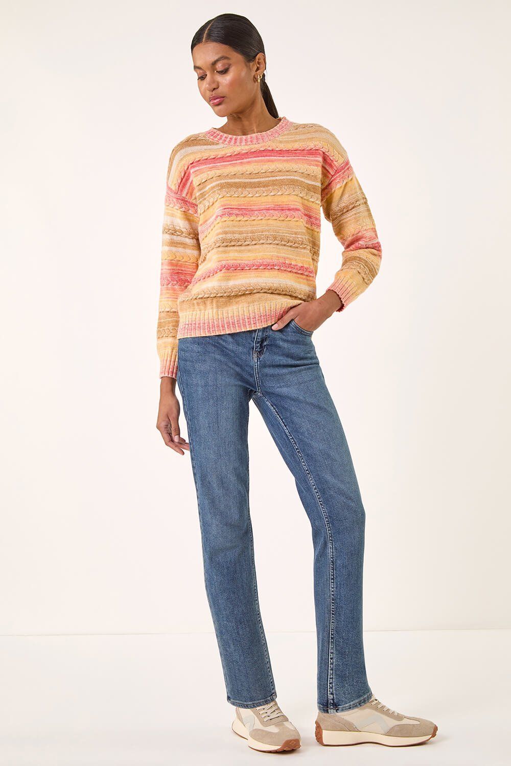 Roman Cable Stripe Knit Jumper