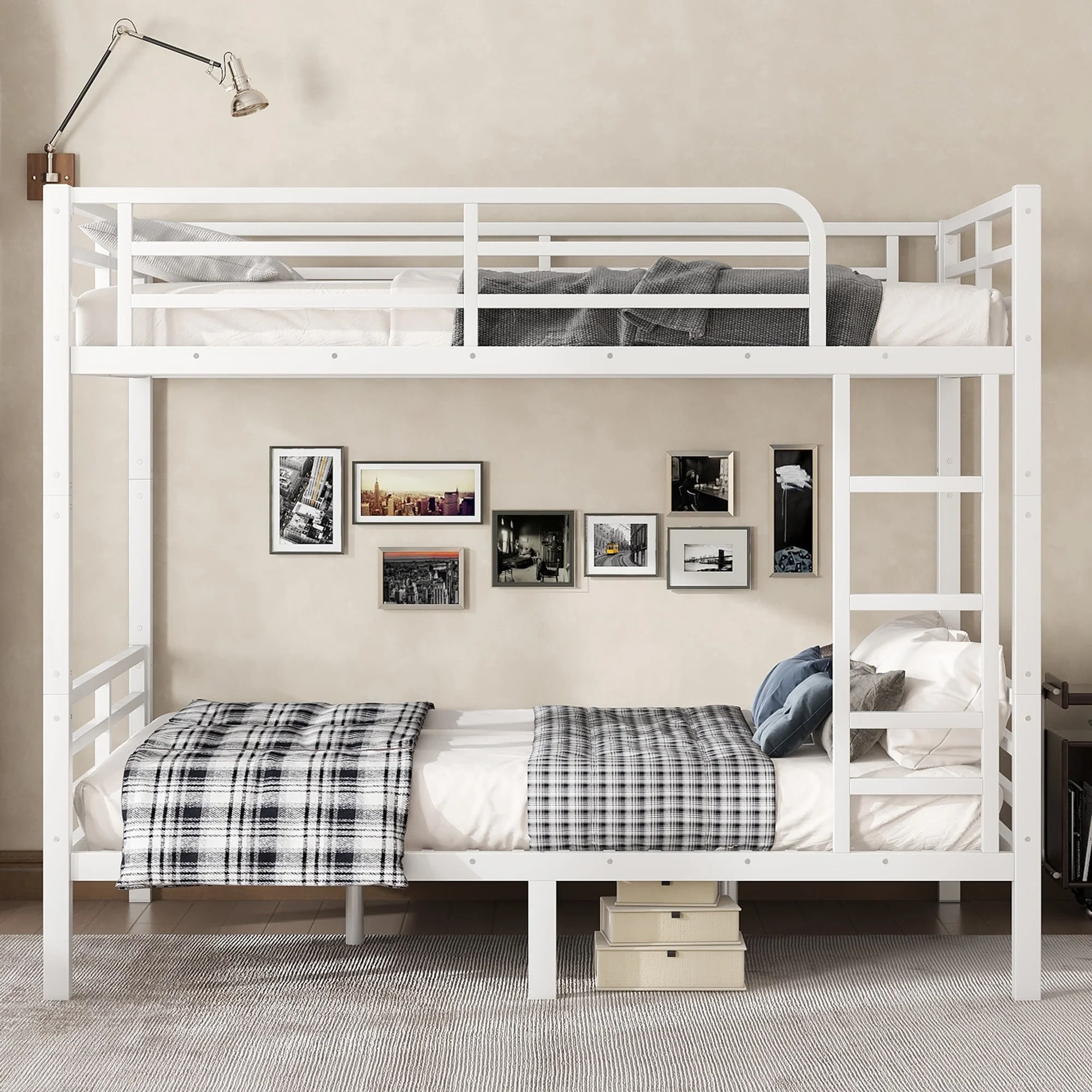 Metal Full over Full Bunk Bed for Teens and Adults,Space-Saving/Noise Reduced/No Box Spring Needed,White