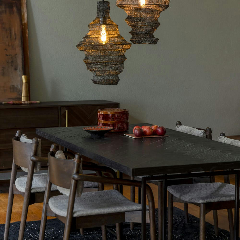 CLASS - Table à manger chevrons bois et métal 180x90cm noir