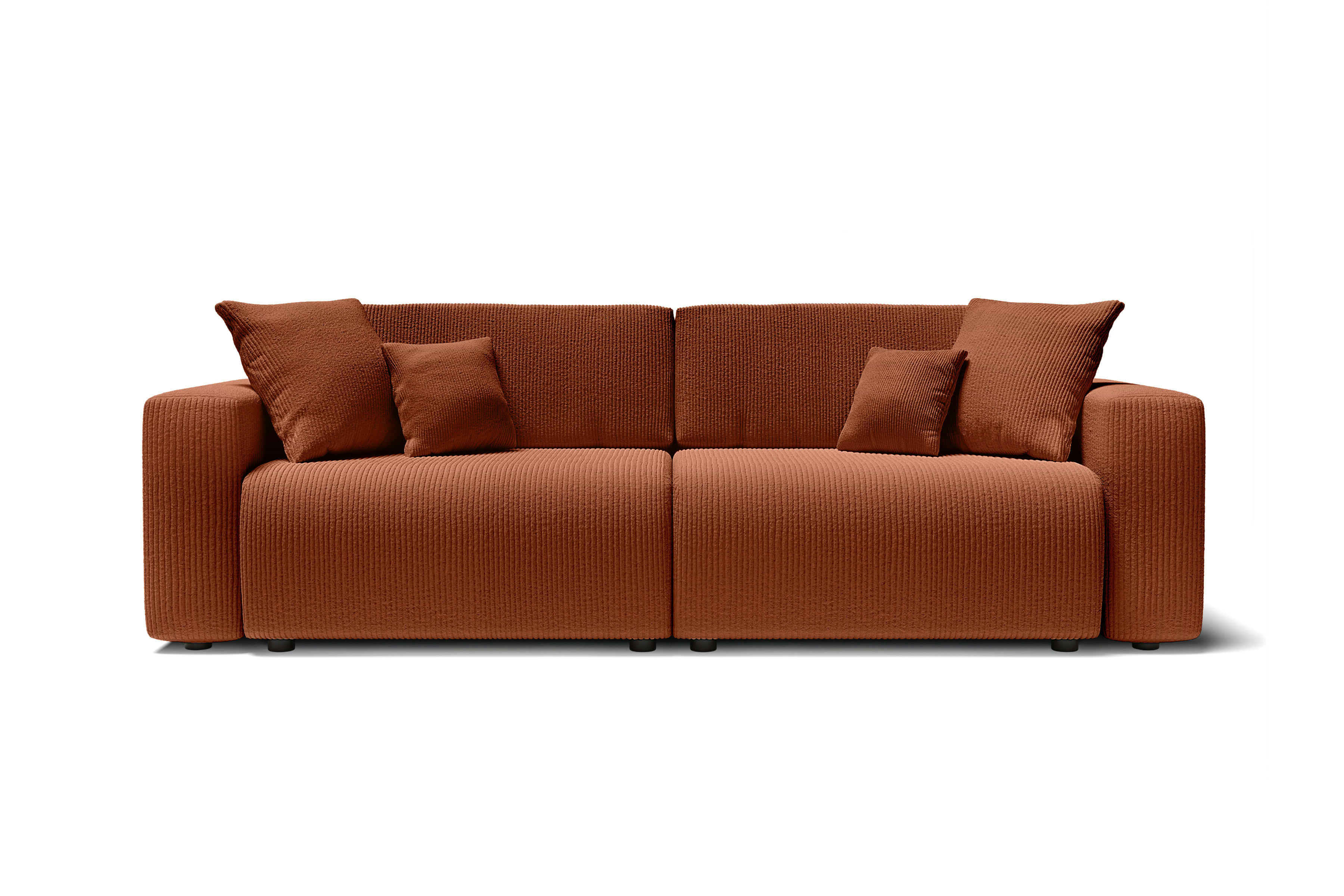 LEO - Canapé droit convertible en velours côtelé 3 places terracotta