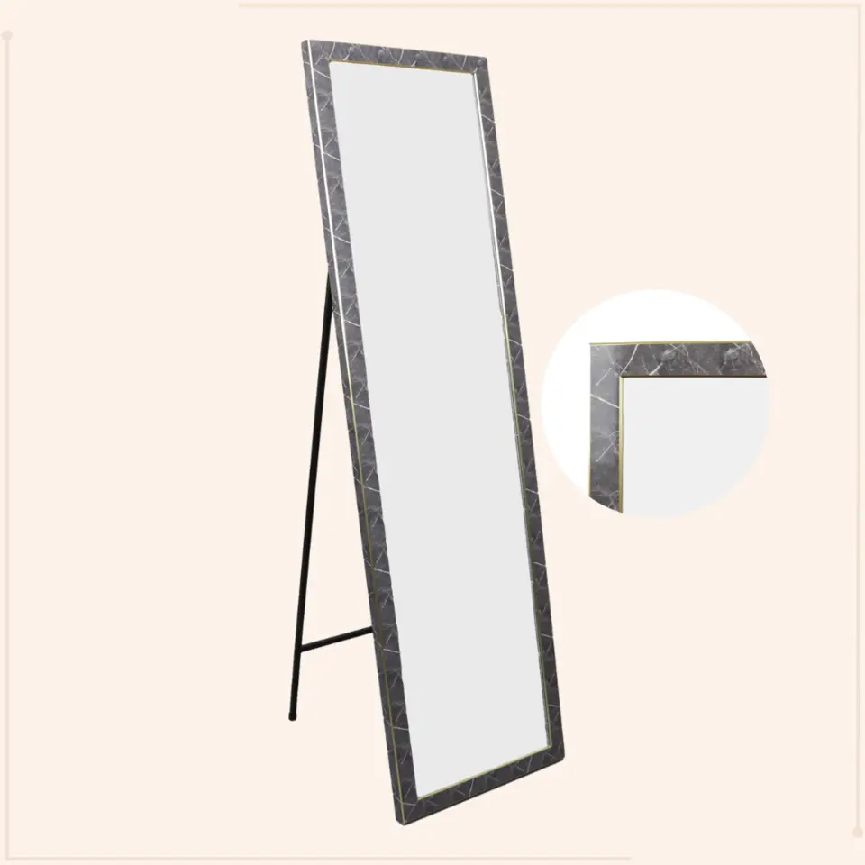 MISOU Passpiegel Zwart Marmerlook Staande Spiegel 44x126cm Kinderkamer