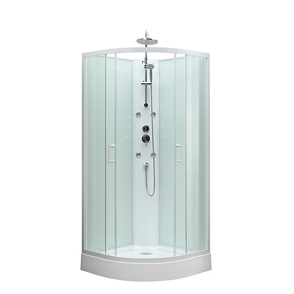Cabine de douche 1/4 de cercle l.85 x L.85 x H.225 cm – hydromassante, blanc, montage rapide, GoodHome Onega