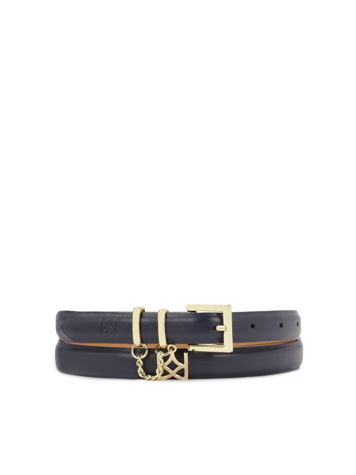 Navy blue narrow belt with gold decoration