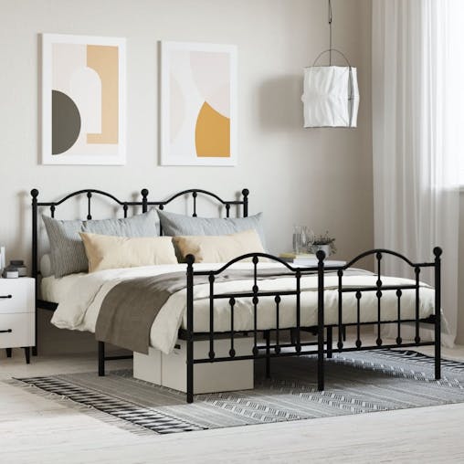NNEVL Metal Bed Frame with Headboard and Footboard Black 153x203 cm Queen