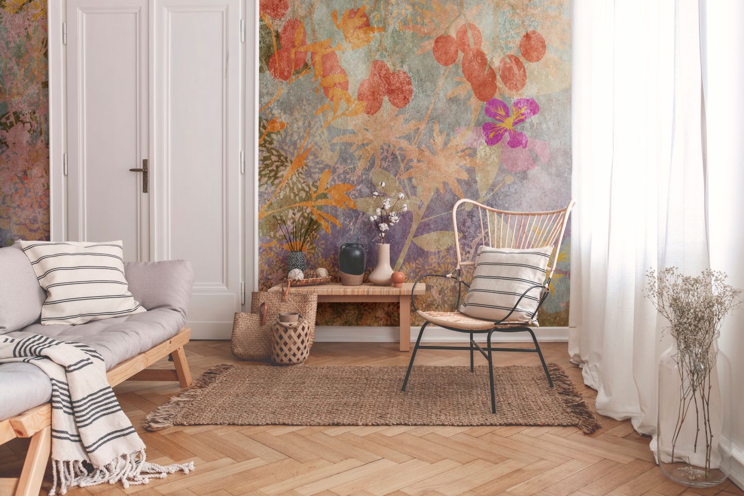 One Wall one Role fotobehang figuratief motief meerkleurig, oranje, lila paars, geel en blauw - 371 x 280 cm - AS-382641
