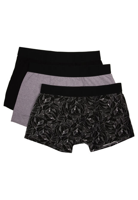 Mens 3pk Black Flower Print Hipster Stretch Trunks