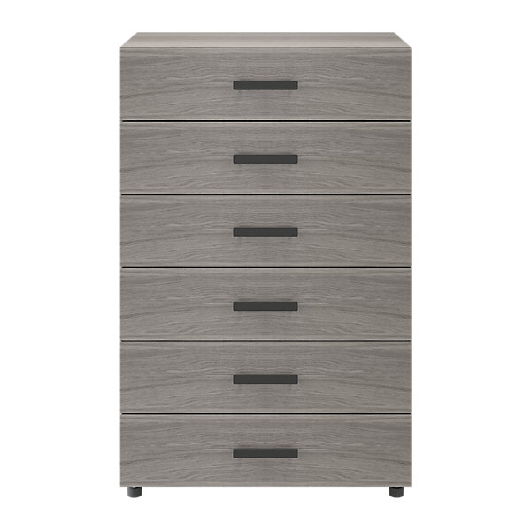 Commode sur pieds effet chêne grisé 6 tiroirs GoodHome Atomia H. 112,5 x L. 75 x P. 45 cm