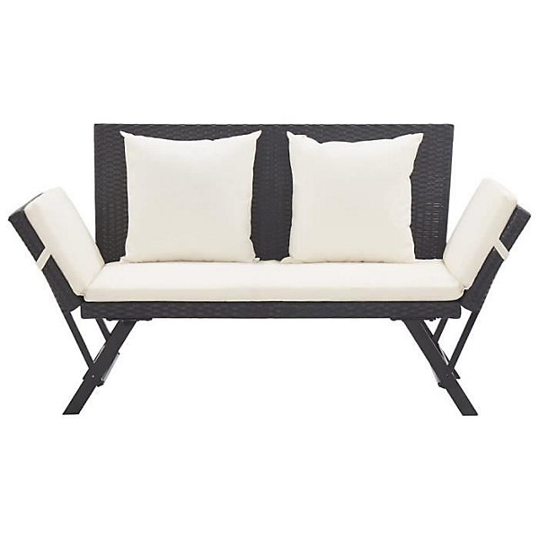 Banc de jardin en résine tressée noir avec coussins - VIDAXL
