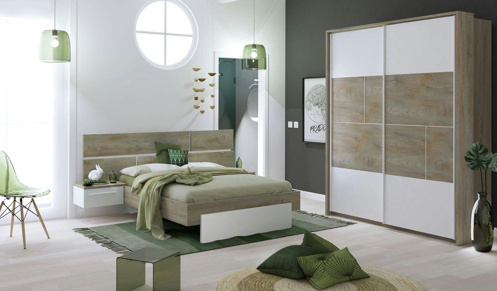 SANDRA - Armoire 2 portes + arche effet bois blanc et bois foncé