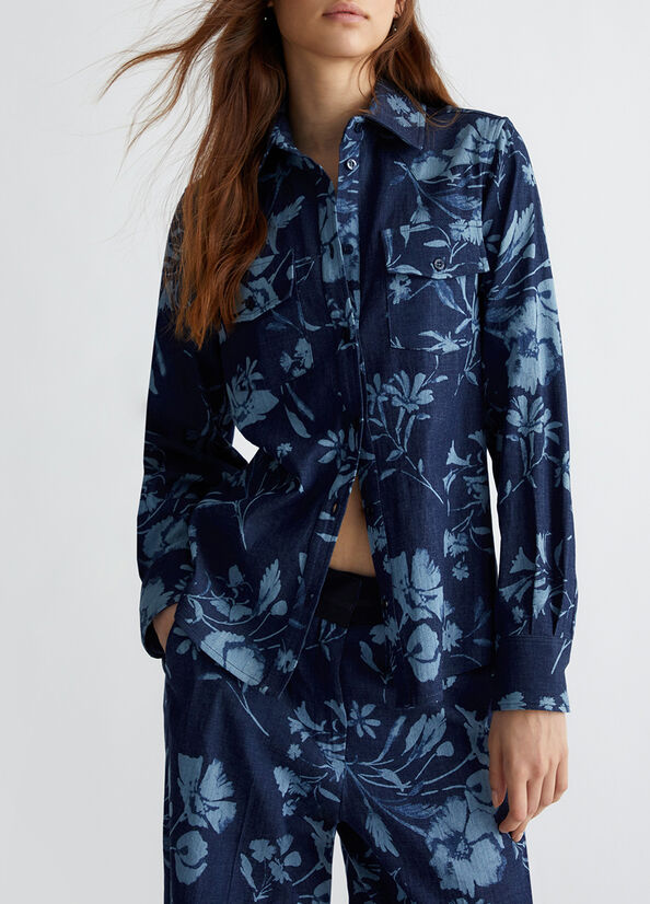 Camicia di jeans con stampa floreale