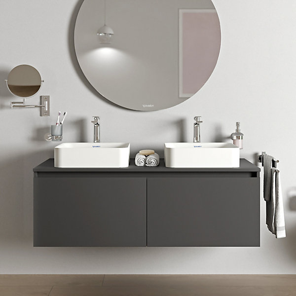 Meuble sous vasque suspendu MDF &plan lavabo Gris graphite 120x55x41cm   2 tiroirs - Vellora