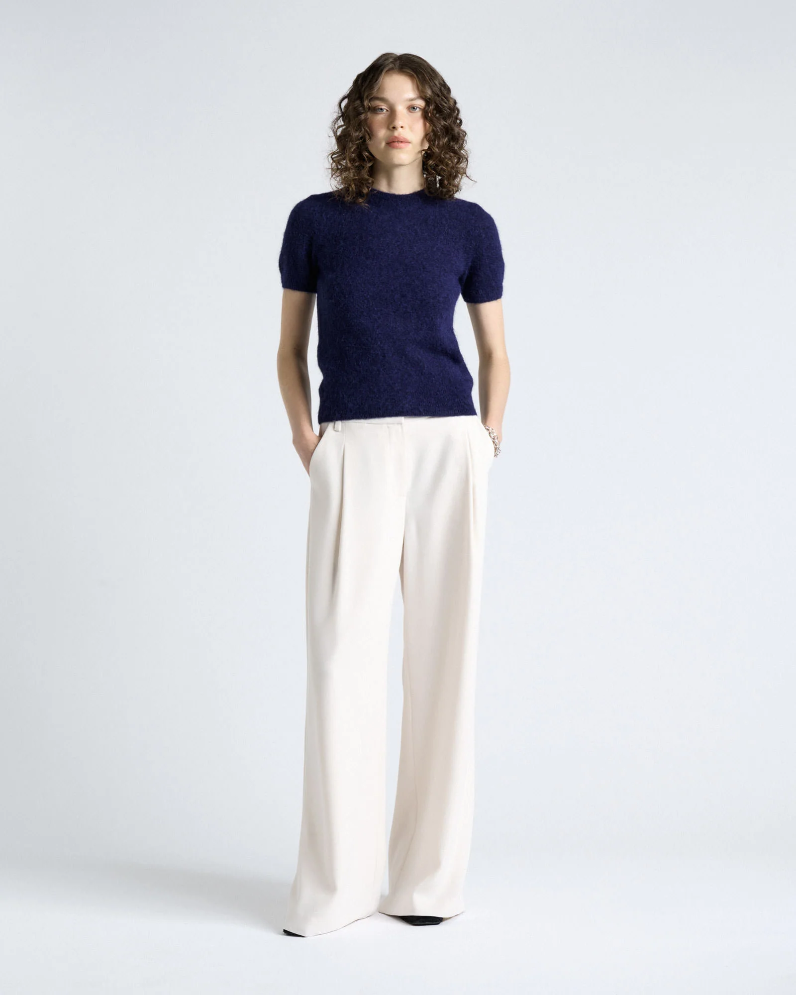 Brushed Alpaca Wool Blend Short Sleeve Tee