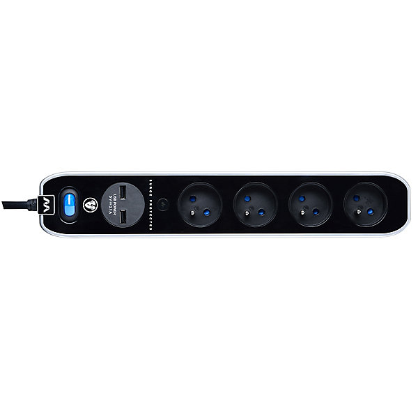 Multiprise parafoudre avec interrupteur 4 prises noir USB 2 m
