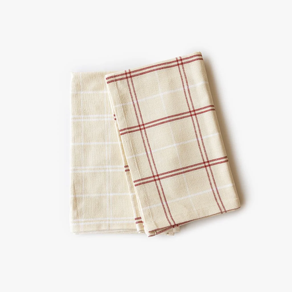 Conjunto de dois panos de Cozinha Xadrez Bege, Bordeaux e Branco CHECKS