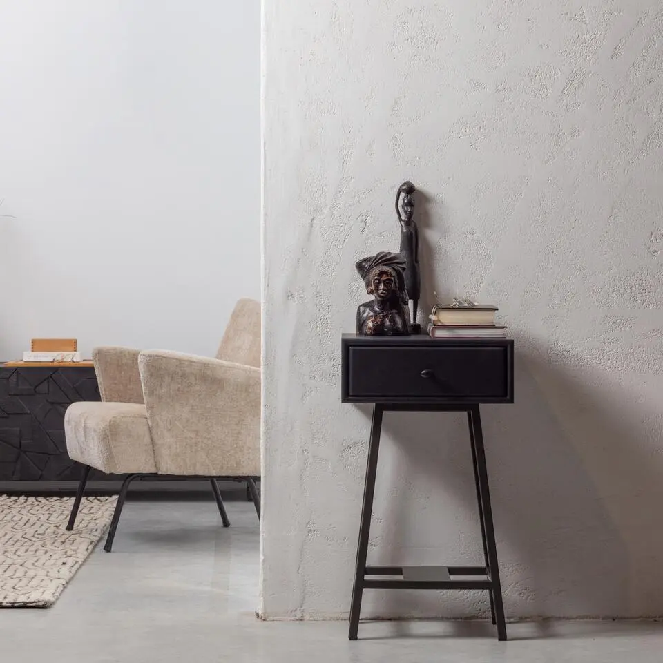 WOOOD Skybox Sidetable - Hout/Metaal - Zwart - 70x45x30