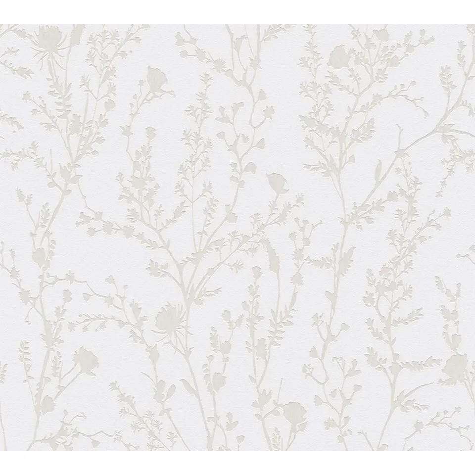 A.S. Cr&eacute;ation behang bloemen lichtgrijs en wit - 53 cm x 10.05 m