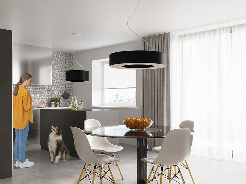Lampa wisząca Saturno 6-punktowa 70 cm tkaninowa czarna