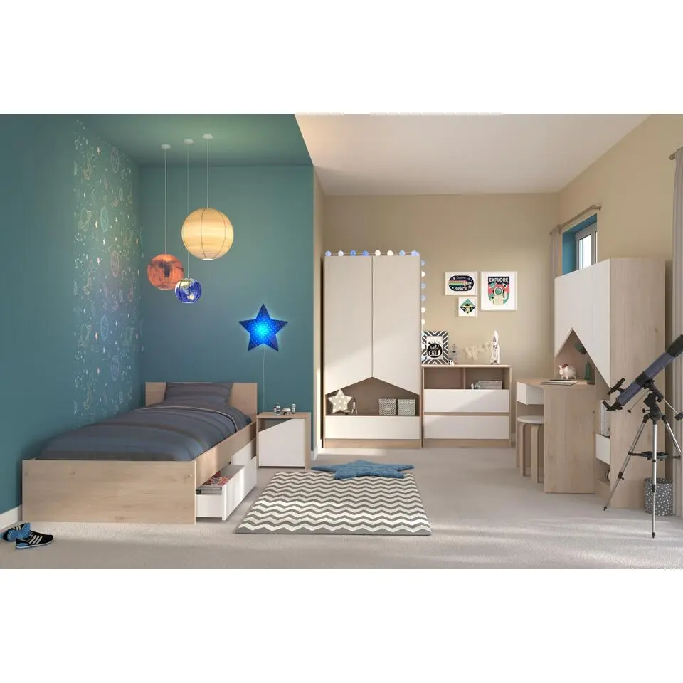 Kledingkast Shelby met 2 deuren en 1 lade - eik/wit