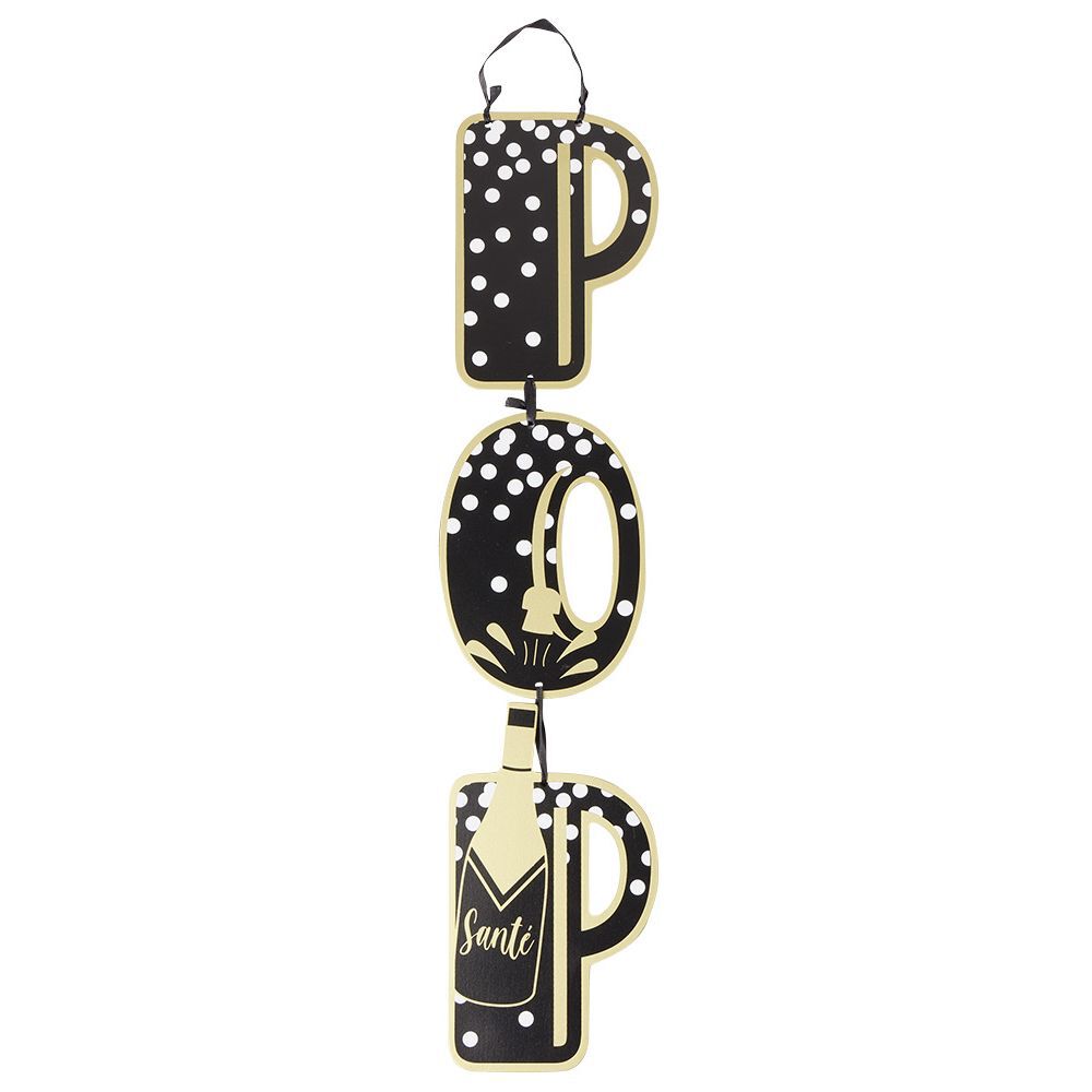 Suspension inscription POP en bois noir et doré