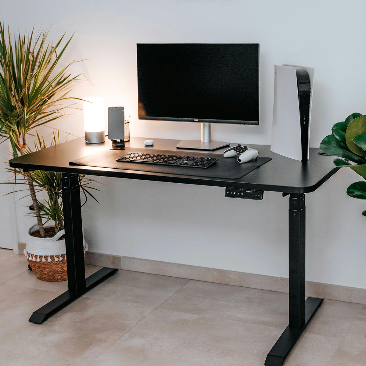 DYNAMIC - Bureau assis debout effet bois noir 180x80