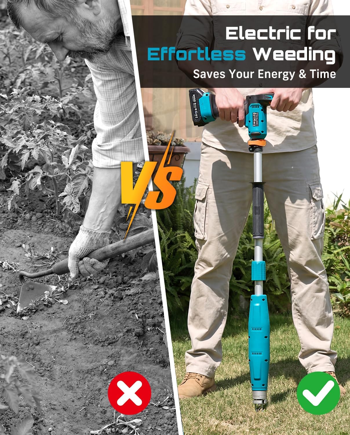 SEESII Stand-Up Weed Puller Tool with 40-47 Adjustable Handle, High-Power 3-Claw Stainless Steel Spiral, 4S Deep Root Removal, One-Button Eject, Dandelion Remover & Crabgrass Puller for Garden
