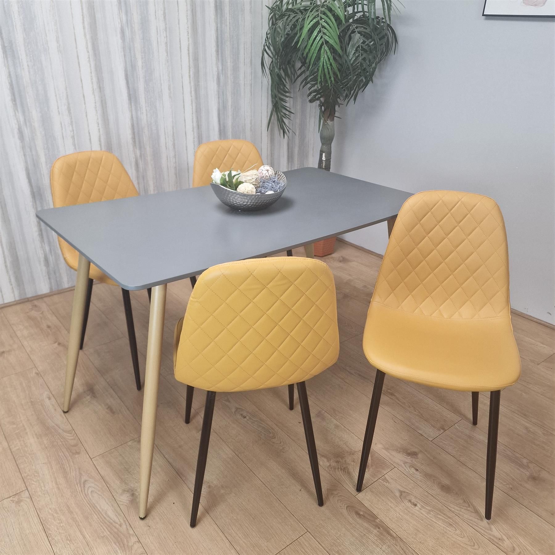 KOSY KOALA Modern Rectangle Dark Grey Dining Table Set With 4 Mustard Chairs Dining Room Furniture