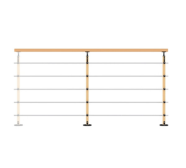 Pack balustrade 2m pose à plat Hesta Kordo hêtre verni/ alu noir ral 9005