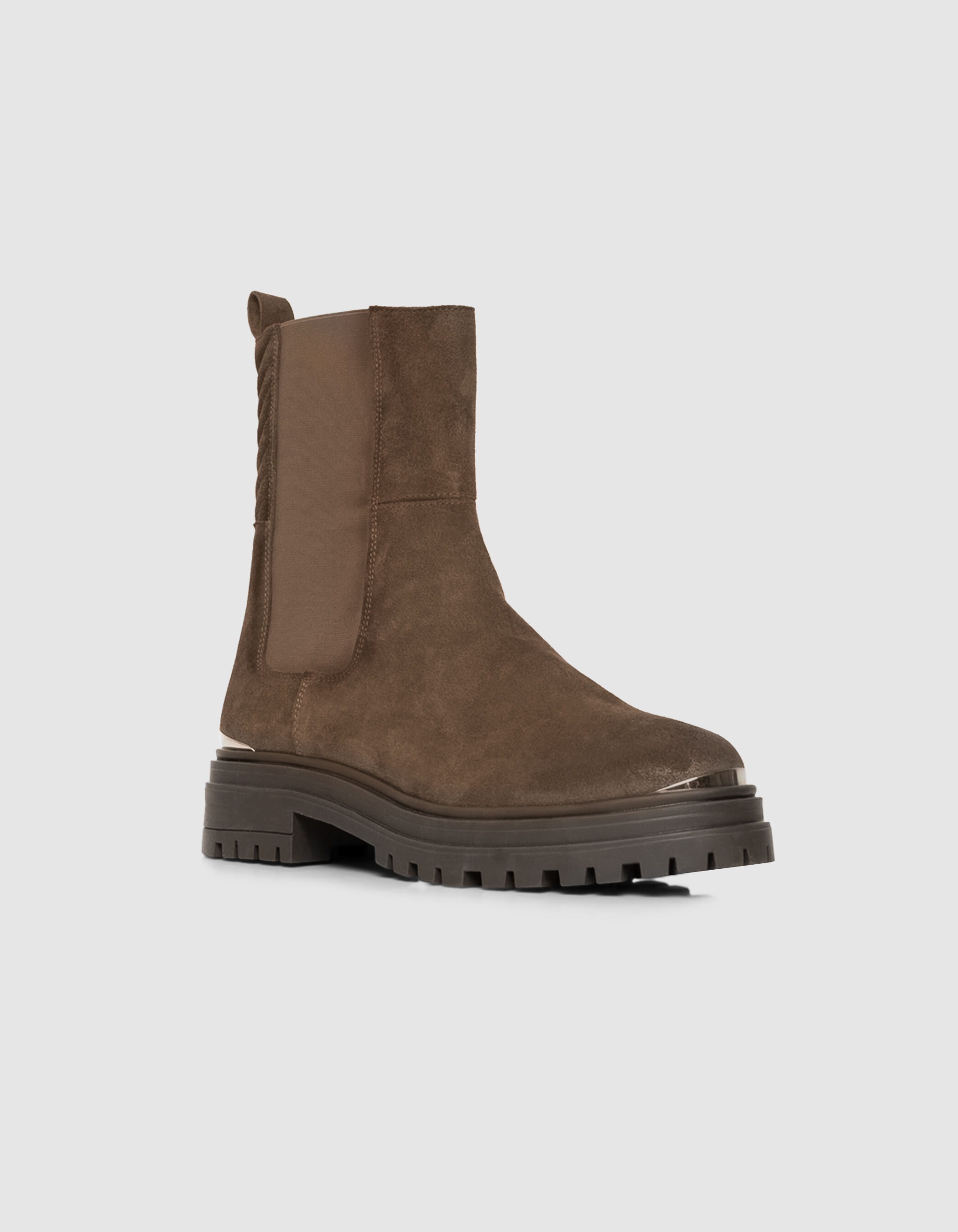 Chelsea boots marron cuir velours semelles crantées Femme
