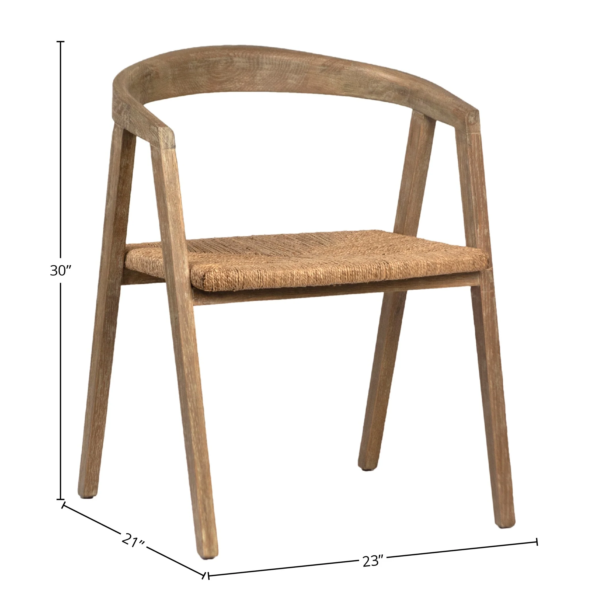 Rylee Natural Oak Curved Back Dining Arm Chair with Woven Seagrass Seat