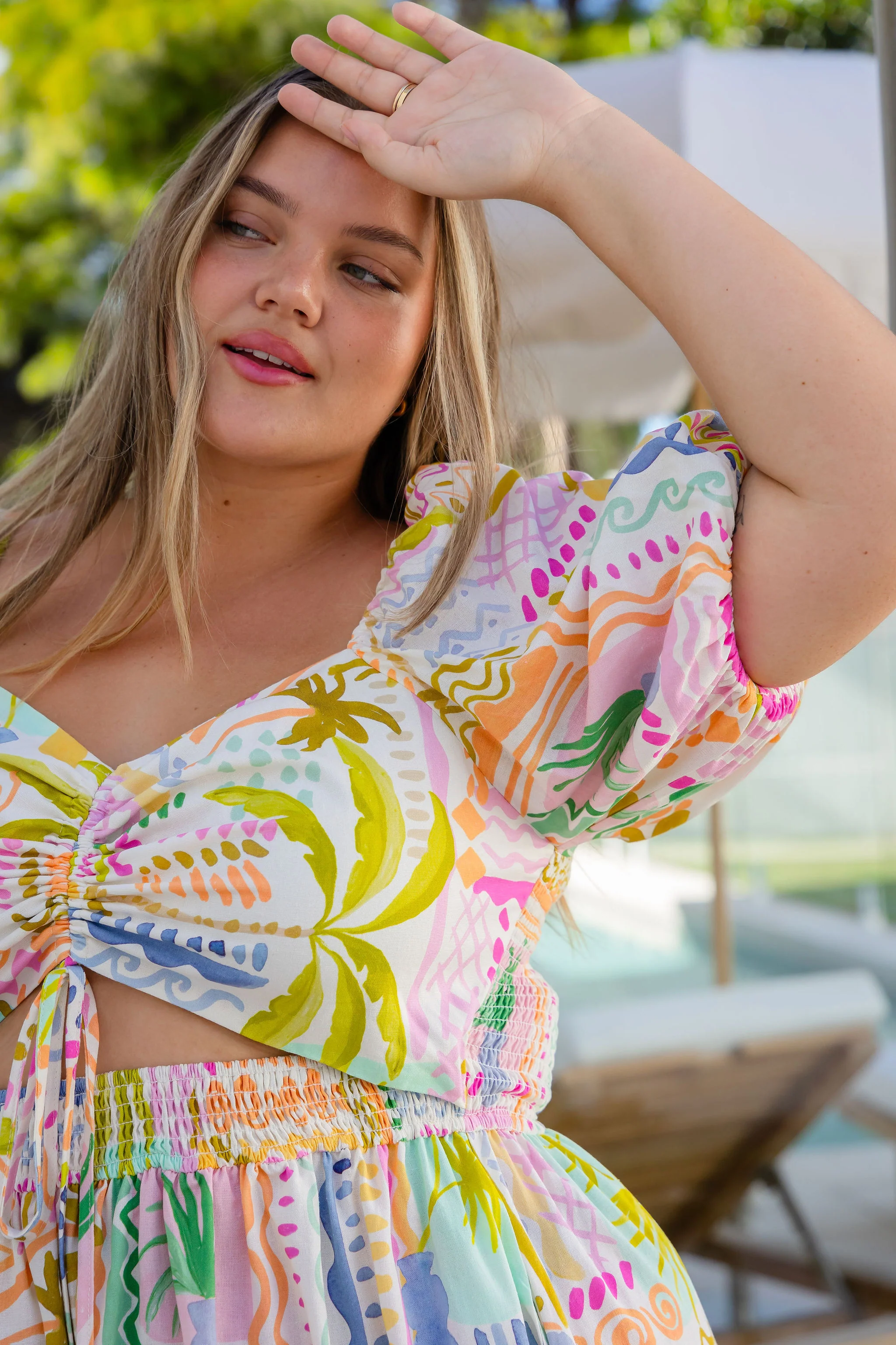 Pippa Linen Blend Cut Out Dress in Palma