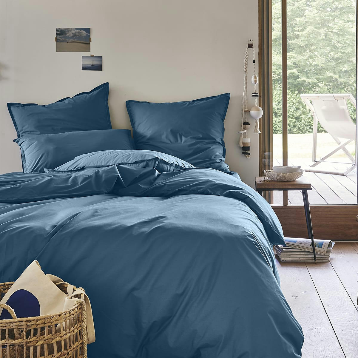 BASQUE - Housse de couette unie en coton bleu 260x240