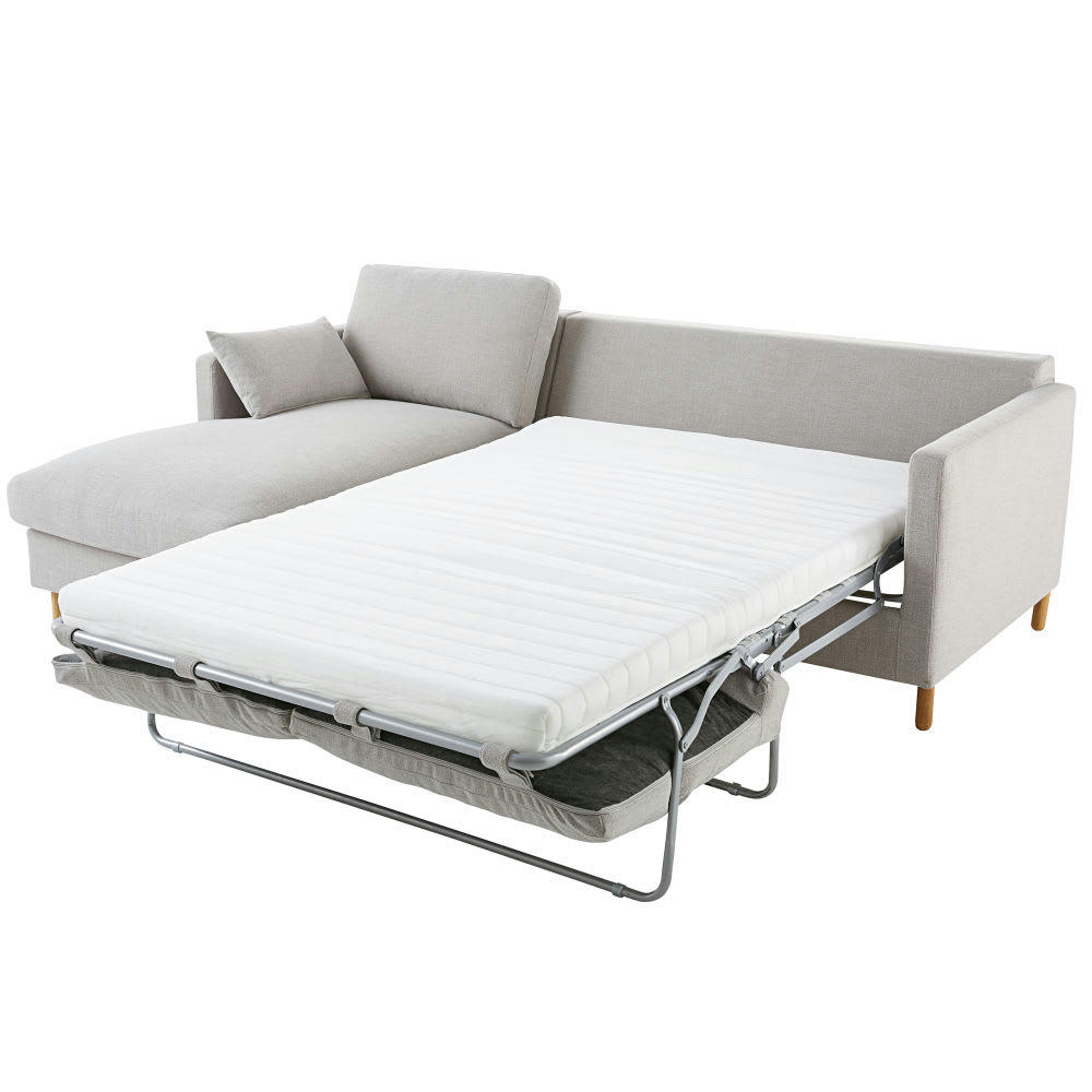 Julian - Canapé d'angle gauche convertible 5 places gris clair, matelas 10 cm