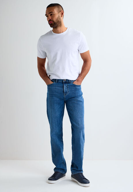 Mens Blue Plain Loose Fit Jeans