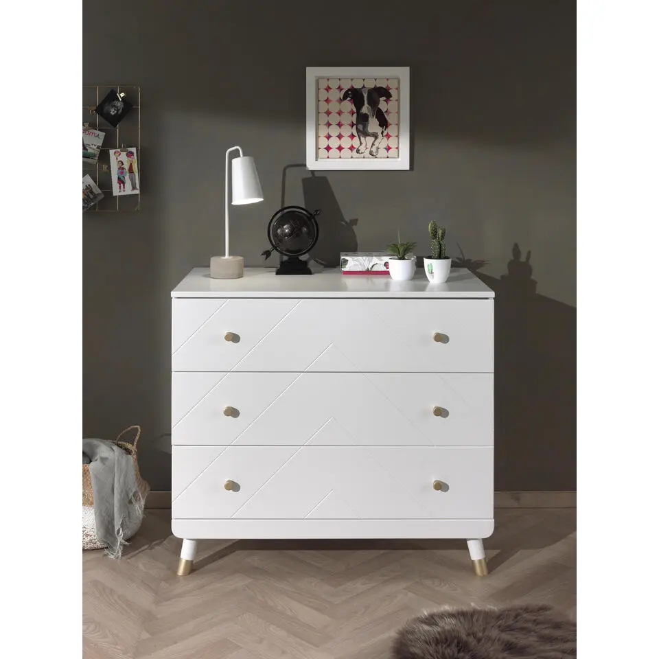 Commode Billy 100x57x89cm 3 lades - wit/goud