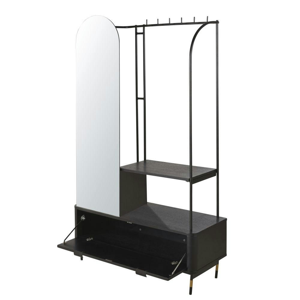 Westloop - Portant 1 étagère 1 tiroir noir avec miroir