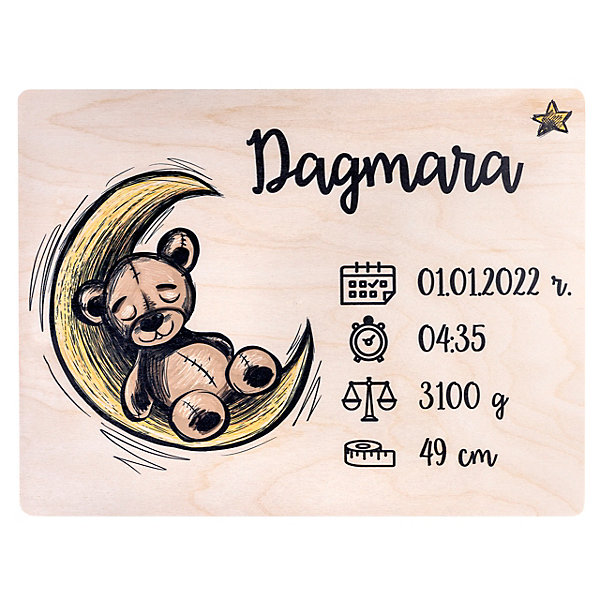 Creative Deco Boîte en Bois Personnalisée pour Naissance - Motif Ourson - 30 x 20 x 14 cm - Cadeau Souvenir Bébé Personnalisable